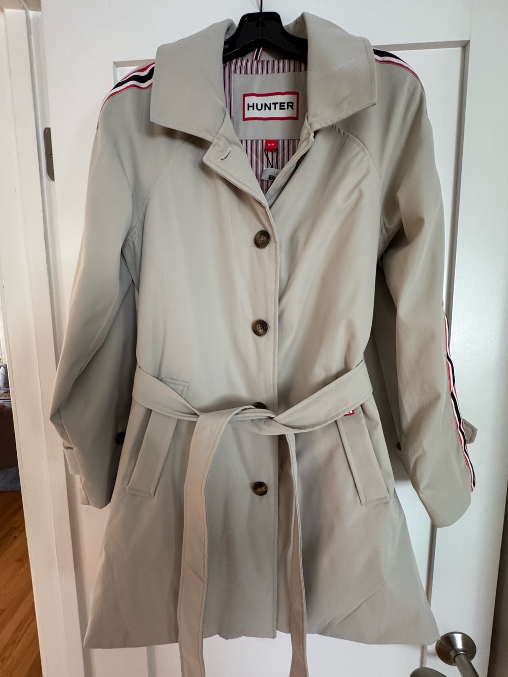 NEW Hunter Sophia Sleeve Stripe Trench Coat in Vanilla - Picture 7 of 11